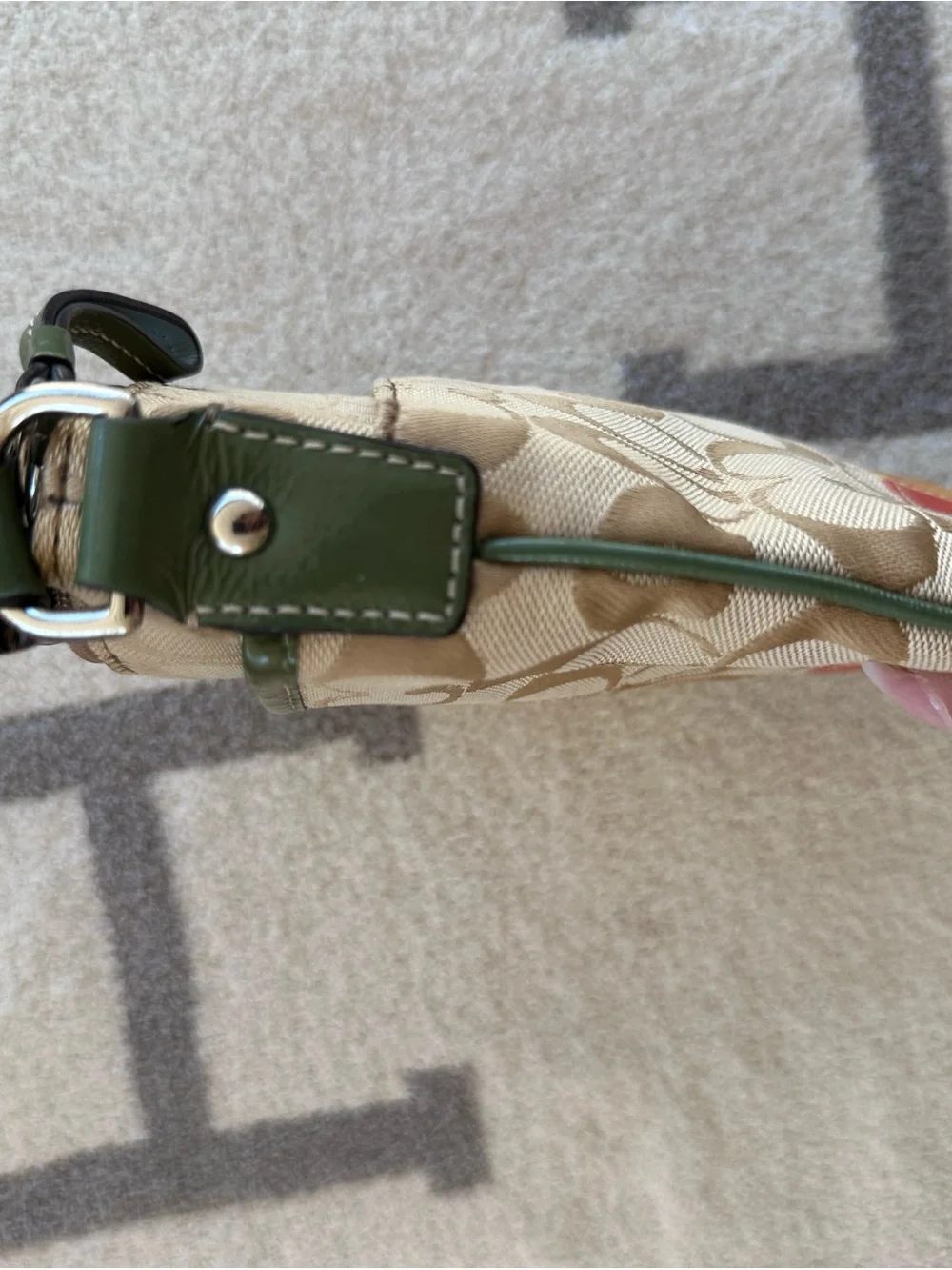 Coach Beige Signature Crossbody with Green, Yellow and Red Leather Stripes Y2K
